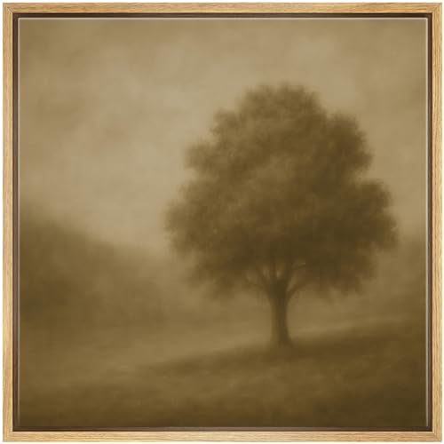 SIGNWIN Framed Canvas Print Wall Art Sepia Misty Tree Landscape Tranquil Vintage Nature Illustrations Fine Art Farmhouse/Country for Living Room, Bedroom, Office - 16"x16" NATURAL - color: BS18-2507-SAR12, size: 16L" x 16W"