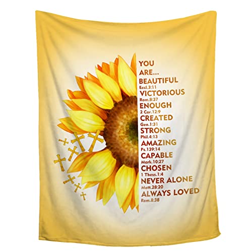 AMITAYUS Yellow Sunflower Prayer Blanket Bible Verse Healing Inspirational Sympathy Fleece Throw Religious Christian Gifts for Women Wife - Womens Gift Ideas - 90''x120'' - color: Christian Bible Verse, size: XL Large 120"x90