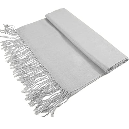 Glory Max Women Large Soft Silky Pashmina Shawl Wrap Scarf in Plain Solid Colors - color: Silver