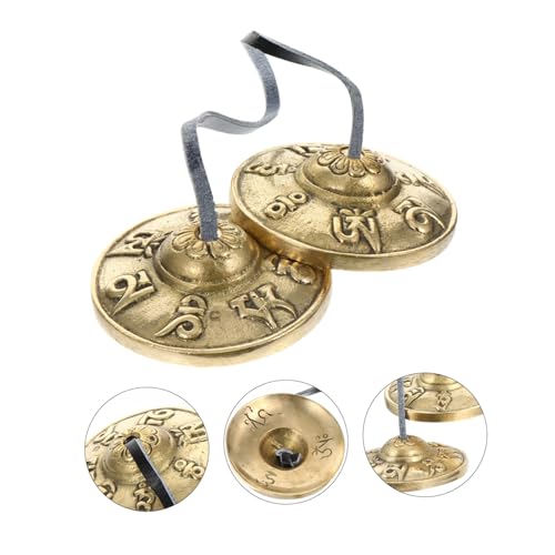 Baluue Nepal Copper Yoga Cymbals Bell with Sacred Pattern, Hand Percussion Instrument for Meditation and Mindfulness Sound Healing