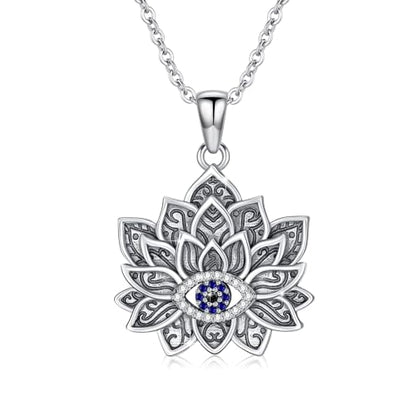 Evil Eye Necklace for Women 925 Sterling Silver, Protection Necklace with Blue Evil Eye Charm, Evil Eye/Lotus Pendant Jewelry, Birthday Christmas Gifts for Her - style: Lotus Evil Eye Necklace