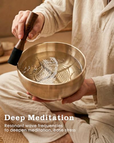 Tibetan Singing Bowls, Authentic Meditation Sound Bowls Handcrafted in Nepal for Yoga, Chakra Healing, Mindfulness, Self Care Spiritual Gifts for Women - color: 6" Blue