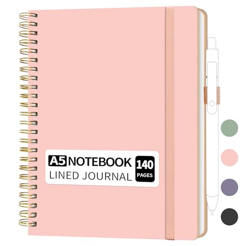 YOXMJDB A5 Lined Spiral Notebook with Pen Holder, 140 Pages Hardcover Journal for Women, To Do List Planner for Work, Bible Study & Meetings (A5, Pink, No Pen) - color: A5, Pink (No Pen)