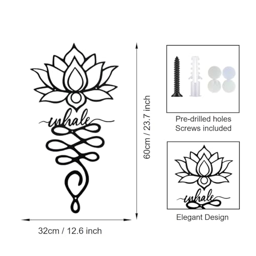 JBCHUCI Lotus Flower Wall Decor - 23.7”x12.6” Black Metal Yoga Meditation Wall Art, Boho Zen Sculpture for Home Living Room, Bedroom, Office, Spiritual Gift & Mindfulness Decor for Yoga Lovers
