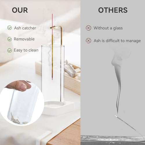 1 Pack Incense Holder for Sticks, Insence-Stick Holder Ash Catcher with Removable Glass [Anti-Ash Flying], Mess-Free Incense Burner Holder,Perfect for Meditation Yoga Relaxation,Home Decor(White Base) - size: Upside Down White