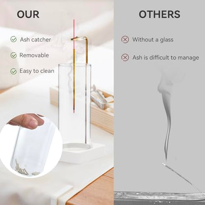 1 Pack Incense Holder for Sticks, Insence-Stick Holder Ash Catcher with Removable Glass [Anti-Ash Flying], Mess-Free Incense Burner Holder,Perfect for Meditation Yoga Relaxation,Home Decor(White Base) - size: Upside Down White