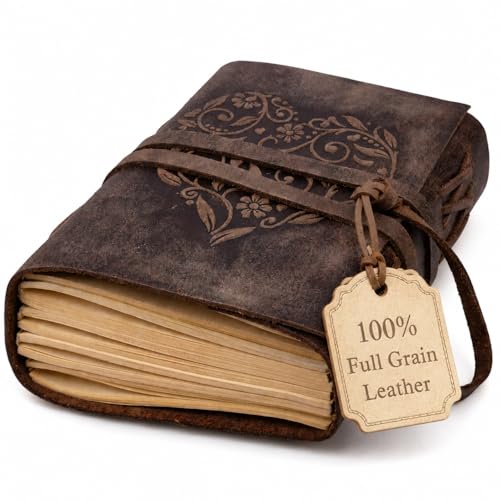 moonster Leather Journal for Women Heart Pattern Lined Notebooks 7x5 inch Small Lined Notebooks Kraft Paper 400 Pages Lined Paper Notebook Inspirational Gifts for Women - size: 7" x 5"