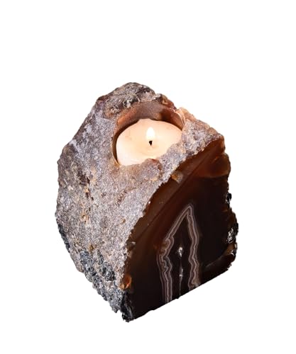 AMOYSTONE Earth Tone Agate Candle Stand 1.5-2lb, for Spa & Yoga Studio Essential Indoor Decor - color: Brownish-black, size: 1.5-2 Pounds