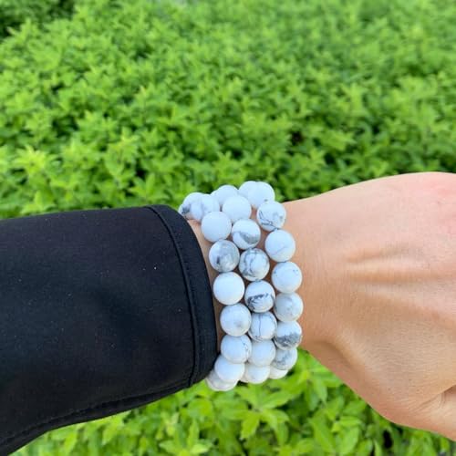 Adabele 1pc Natural Stretch Gemstone Bracelet 10mm (0.39") Bead 7 Inch to 8.5 Inch Healing Crystal Energy Quartz Chakra Jewelry Women Birthday Unisex Gift - color: White Howlite, size: 8.5 inch
