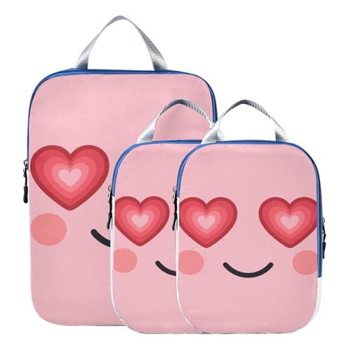 Reusable 3 Piecing Packing Travel Bag Polyester Closet Organizer Bag, Heart Eyes Love Look (3 Set) - color: Heart Eyes Love Look