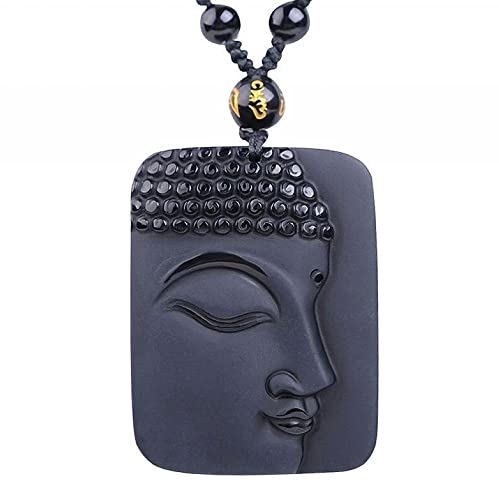 Natural black obsidian rainbow obisidan ice obsidian Maitreya launghing buddha necklace Amulet pendant bead chain - color: Sakyamuni buddha