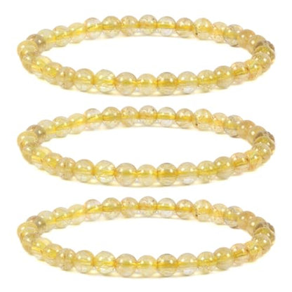 Justinstones Gem Semi Precious Gemstone 3pcs 4mm Round Beads Stretch Bracelet 6.5 Inch Unisex - color: Golden Rutilated Quartz