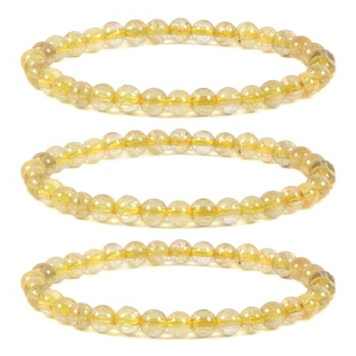 Justinstones Gem Semi Precious Gemstone 3pcs 4mm Round Beads Stretch Bracelet 6.5 Inch Unisex - color: Golden Rutilated Quartz