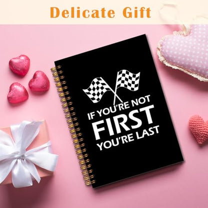 JINYO If You're Not First You're Last Inspirational Racing Quote Notebook, Black and White Checkered Racing Flag Journal, Racing Gifts Journal, Spiral Notebooks 5.5x8.3 Inch(black) - color: white Racing Quote Notebook