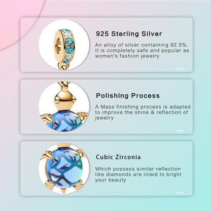 Prayer Cross Elephant Airplane Suitcase Charm 925 Sterling Silver Charms fits for Bracelets Necklace Pendant Bead Charms Jewelry Gift for Women Family - color: Golden Turtle Charm