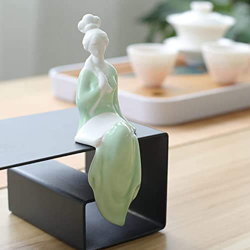 Ceramic Minimalist Statue, Chinese Ancient Beauty Lady Statues and Sculptures Table Top Bookshelf Top Desk/Bookshelf/Dinning Table Home Decor, Yoga/Zen/Meditation Decor (Green 1)