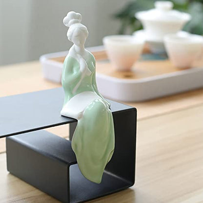 Ceramic Minimalist Statue, Chinese Ancient Beauty Lady Statues and Sculptures Table Top Bookshelf Top Desk/Bookshelf/Dinning Table Home Decor, Yoga/Zen/Meditation Decor (Green 1)