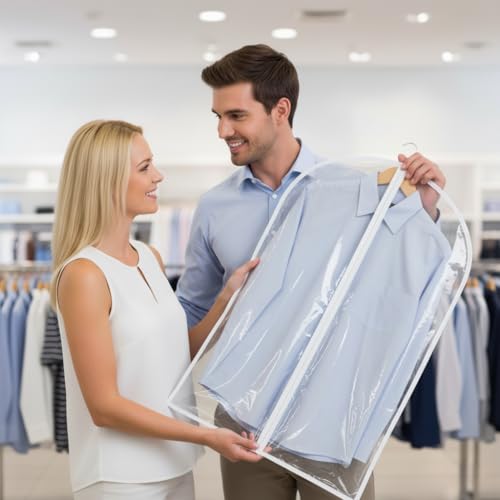 40” All Clear Garment Bags for Travel - PEVA Waterproof Suit Cover with Zipper for Hanging Clothes, Dresses, Coats - Durable Dresser for Closet Storage, Dustproof & Moisture Resistant - 40''/2 Pack - size: 40" -2 Pack