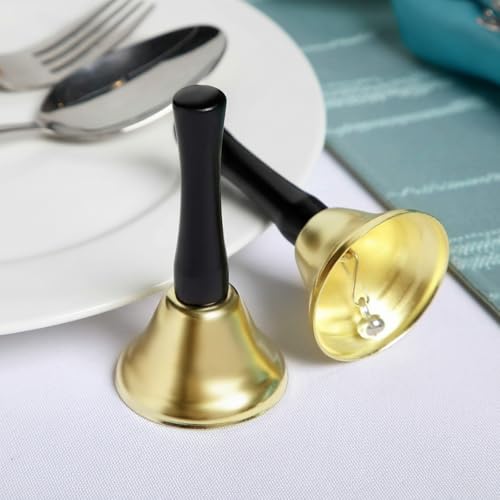 24 Pieces Hand Bells Silver Steel Service Handbells Black Wooden Handle Diatonic Metal Bells Musical Percussion (Gold)