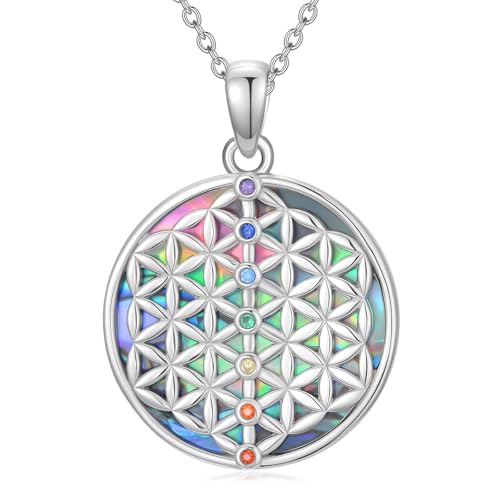Flower of Life Necklace 925 Sterling Silver Chakra Pendant 7 Chakra Flower of Life Jewelry for Women Men