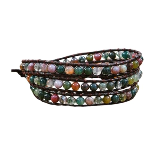 YGLINE Natural Stone Wrap Bracelet for Women Boho Bracelets Healing Crystal Beaded Bracelet Adjustable 3/5 Wraps Bracelet Handmade Birthday Gifts for Women - color: agate-3w