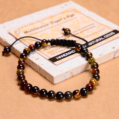 MASSIVE BEADS Handmade Yoga Natural Stone Crystal Healing Power Energy Gifts for Unisex Adult Bracelet Macrame Adjustable - color: 3-Tiger's Eye (Vitality and Abundance), size: 6mm