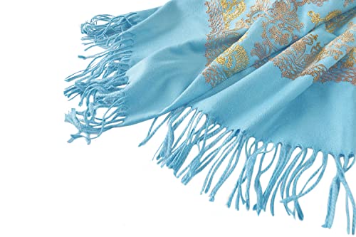 Urban CoCo Women's Embroidered Oversize Tassel Shawl Scarf Wraps for Women - color: #2-light Blue