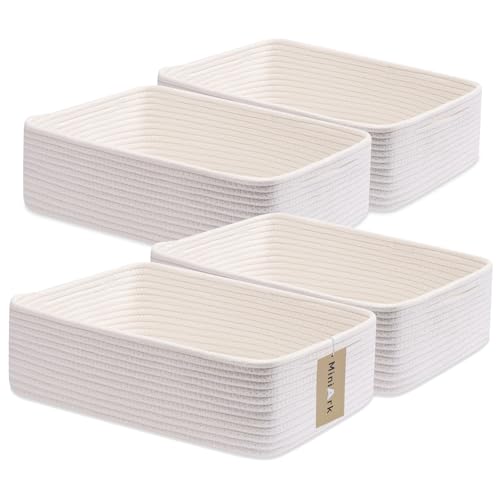 MiniArk Large Shallow Organizing Baskets 15x11x5.1 Inches - Rope Woven Storage Bins for Bathroom, Shelves, Cube Closet, Off White 4 Packs - color: Off White, size: 4pcs-L15×W11×H5.1"