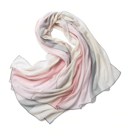 Luxury Cashmere Pashmina Style Shawl - Silk & Wool Blend Scarf, Lightweight Skin-Friendly Wrap - color: Pink + Gray