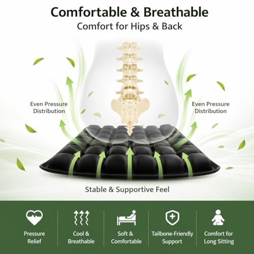 Inflatable Travel Seat Cushion for Airplane, Press-to-Inflate Air Cell Cushion, Portable & Foldable for Long Sitting, Car, Office, Wheelchair (36-Cell Air Cushion)