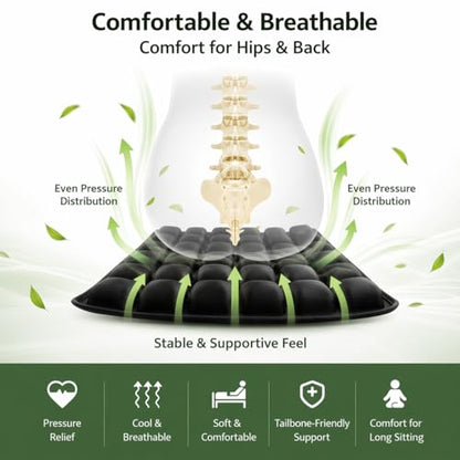 Inflatable Travel Seat Cushion for Airplane, Press-to-Inflate Air Cell Cushion, Portable & Foldable for Long Sitting, Car, Office, Wheelchair (49-Cell Air Cushion)