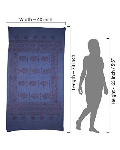 Yoga Scarf Meditation Shawl Large Wrap Hindu Prayer Stole OM Ganesha print - color: Blue