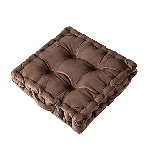Square Floor Cushion, 15" Soft Velvet Floor Seating Pillow Cushion with Handle Thicken Decorative Floor Pillow Cushion for Yoga Living Room Balcony Outdoor Bedroom Tatami, Brown - color: Brown/15"