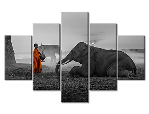 TUMOVO Wall Decorations for Living Room Black and White Wall Art 5 Piece Modern Zen Buddhist Posters and Prints Home Decorations for Living Room Framed Gallery-Wrapped Ready to Hang (60''Wx 40''H) - color: Artwork-13, size: 60''Wx40''H