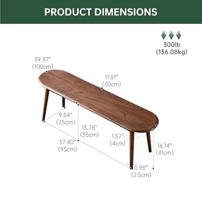 100% Solid Oak Wood Dining Bench, 39.5'' Entryway Bench Ottoman with Rounding Corner Design for Kitchen Living Room Bedroom, Walnut - size: 39.6inch-Walnut-Round Corner