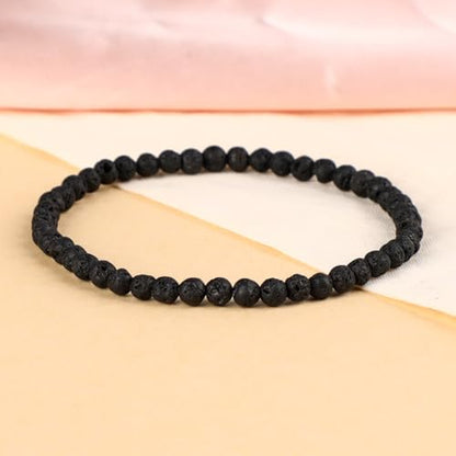 LPBeads Handmade Natural Gemstone Stretch Elastic Bracelet Healing Crystal Round Stone Beads Jewelry Gifts for Women Men - color: Black Lava, size: 4mm
