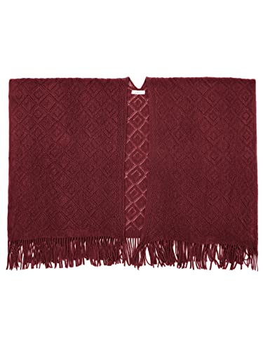 Soul Young Knit Shawl Wrap for Women Ladies Fringe Poncho Blanket Cardigan Cape - color: Z Rhombus Burgundy