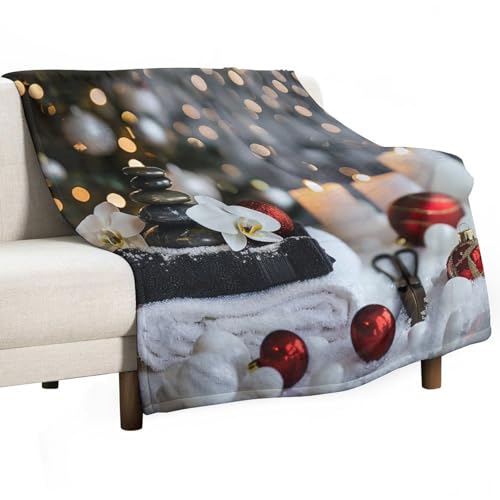 Zens Stones Snowflakes Throw Blanket, Soft Lightweight Cozy Warm Relaxing Spiritual Candle Flannel Blankets for Couch Bed Travel, 50"x70" - color: Zens Stones Snowflakes, size: 50"x70"