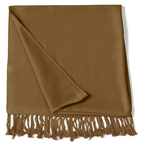 CJ Apparel Solid Color Tassels Design Nepalese Shawl Scarf Wrap Stole Throw Head Wrap Pashmina Gift Hand Made in Nepal New - color: Mode Beige Mix
