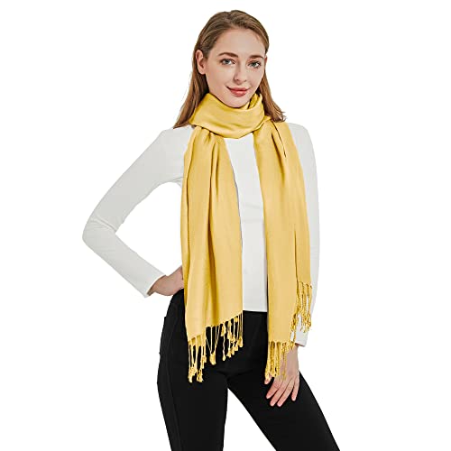 Soft Silky Pashmina Shawl Wraps Solid Colors Scarf for Wedding Evening Dresses - color: S-mustard