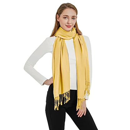 Soft Silky Pashmina Shawl Wraps Solid Colors Scarf for Wedding Evening Dresses - color: S-mustard