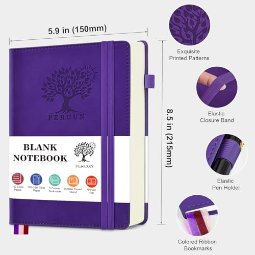 Blank Journal Ntebook for Men & Women, 160 Pages Leather Journals for Writing, Drawing Sketch Book,5.9" x 8.5" Hardcover Sketchbook, Unlined Notebooks for Work, School, Art (Purple)
