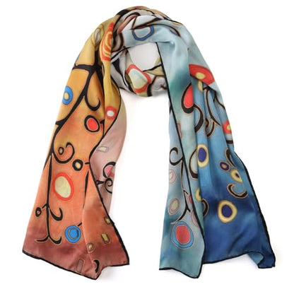 JWSilk Long Charmeuse Silk Scarf Classic Art Print - color: Tree of Life By Gustav Klimt