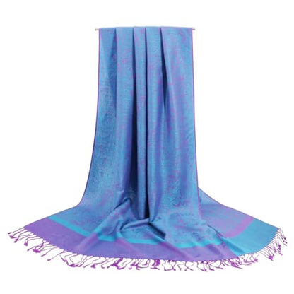 Silky Paisley Pashmina Shawl Scarf-Women's Soft Double-side Jacquard Pashminas Wrap for Evening Dress Travel Shawl - color: A-blue/Purple