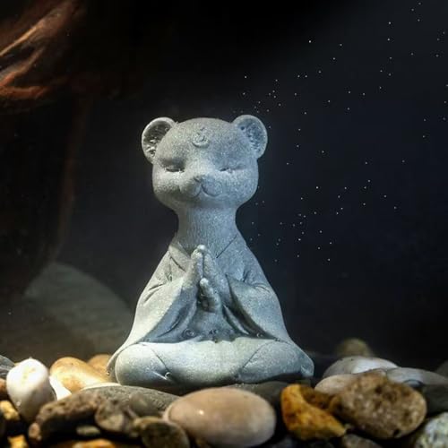 livelyfish Meditating Fox Buddha Statue Aquarium Zen Yoga Animal Figurines Sandstone Sculpture for Fish Tank Garden Tabletop Decor (S2) - size: S2