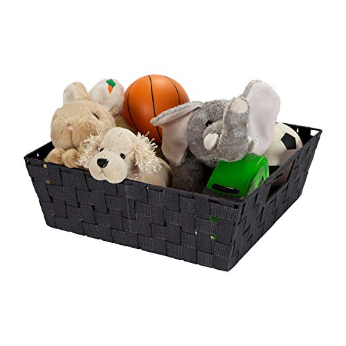 Simplify 15"x 13"x 5" Alloy Steel Rectangular Basket with 2 Built-in Carrying Handles, Black - color: Black, size: (Pack of 1)