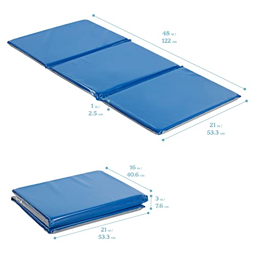 ECR4Kids Everyday Folding Rest Mat, 3-Section, 1in, Sleeping Pad, Blue/Grey, 5-Pack