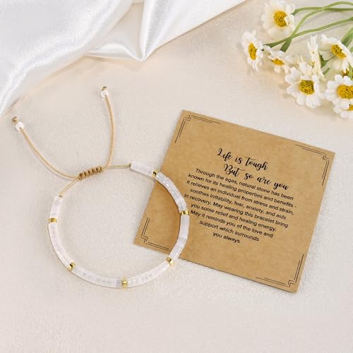 VIBILIA Get Well Gifts for Women, Inspirational Gifts Natural Stone Healing Bracelet, Thinking of You Encouragement Strength Bracelets for Women on Birthday Valentine's Day Easter Mother's Day - color: D. White Crystal