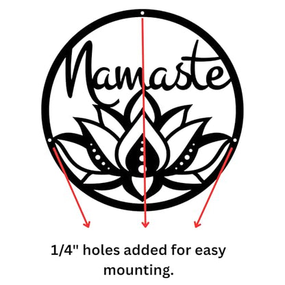 Namaste Lotus Flower Wall Hanging – Handmade Yoga Inspired Metal Décor, Boho Spiritual Artwork for Meditation Room, Mindfulness Studio, or Peaceful Home Accent - size: 18"