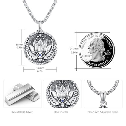 Evil Eye Necklace for Women 925 Sterling Silver, Protection Necklace with Blue Evil Eye Charm, Evil Eye/Lotus Pendant Jewelry, Birthday Christmas Gifts for Her - style: Lotus Evil Eyes 10
